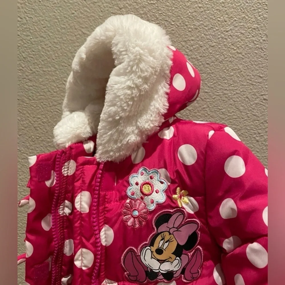 Disney Baby 12-18 Mo Coat Minnie Mouse Polka Dot Puffer Jacket Hoodie like new